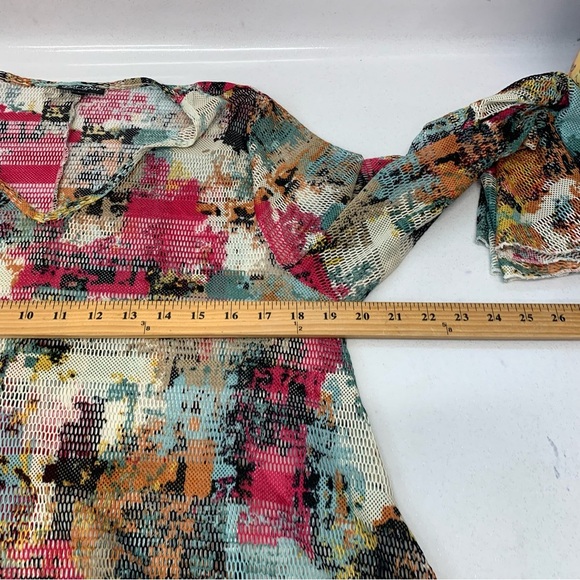 Dor Dor Couture Mesh Top Large  Sheer Colorful Flare Sleeve‎ Beach Cover Up Boho - Picture 9 of 10